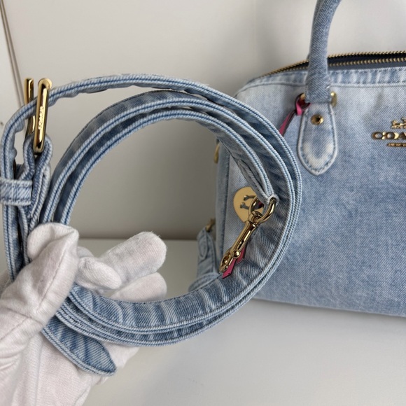 NWT Coach Rowan Satchel Bag In Loved Denim With Charms - Picture 8 of 13